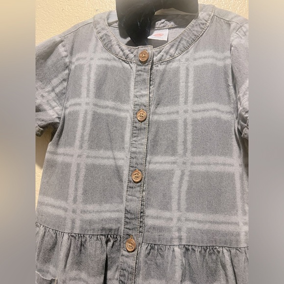Little Girls Grey Denim Dress and Bow - Picture 2 of 6